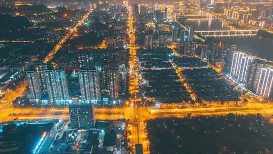 广西柳州城市道路夜景航拍延时