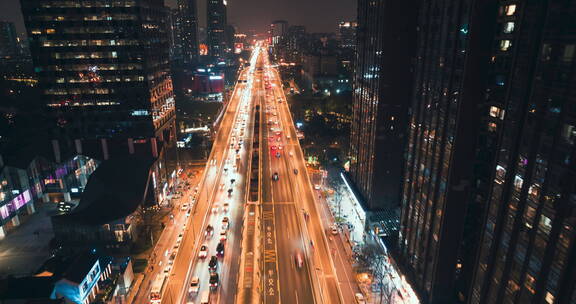 成都航拍大范围延时城市交通道路都市夜景