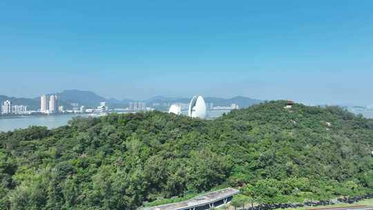 珠海日月贝航拍珠海大剧院地标城市建筑风光视频素材模板下载