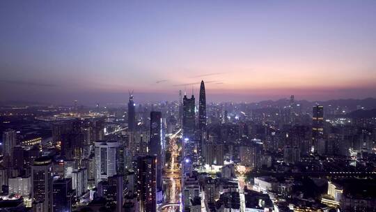 航拍深圳城市夜景罗湖夜景