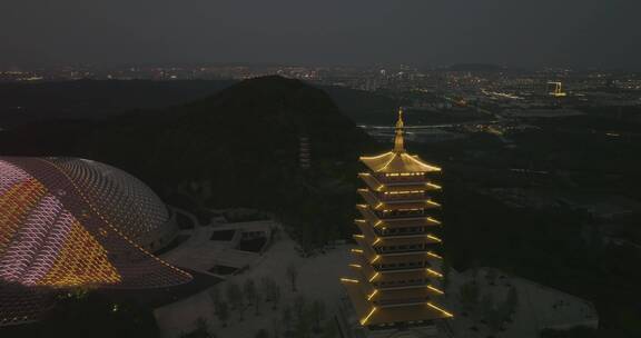 航拍南京地标建筑牛首山风景区