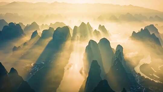 中国风山水云雾桂林山水云海日出天空风景