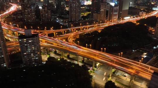 上海延安高架夜景航拍