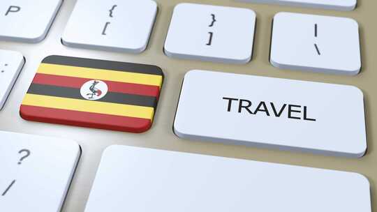 乌干达国旗和文字旅行按钮旅行到国家3D动