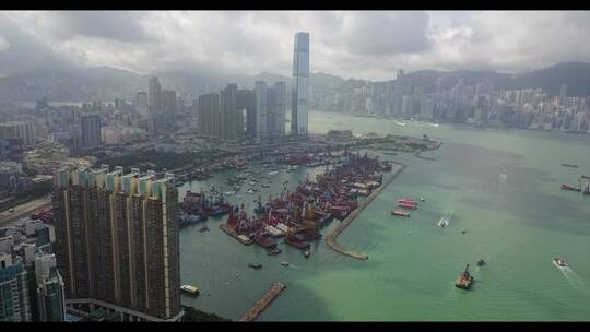 香港海上定点360度环绕城市空境-41秒视频素材模板下载