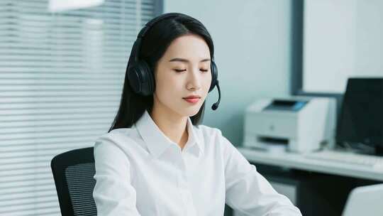 办公室戴耳机工作的女性