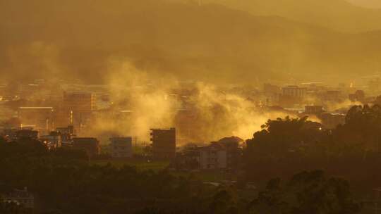 农村烟火气息乡村烟雾炊烟袅袅南方小镇生活