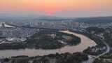 航拍广西百色日落晚霞夕阳高清在线视频素材下载