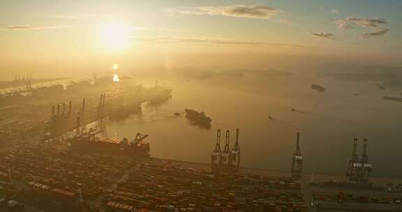 深圳盐田港清晨航拍港口大景0373