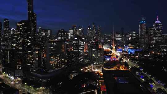 城市航拍澳大利亚墨尔本尤里卡大厦夜景灯光