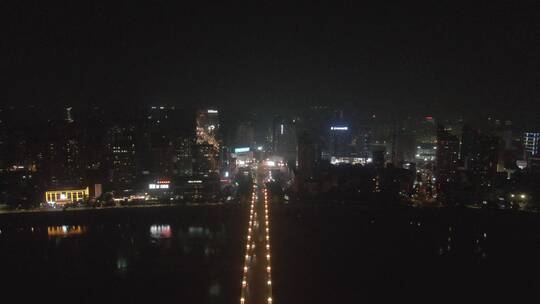 航拍湖南株洲大桥夜景