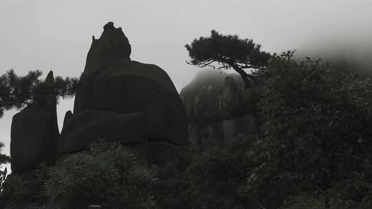 4k山石水墨效果视频三清山形如人像的石头