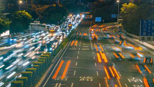 8K深圳罗湖城市晚高峰道路车流交通延时视频素材模板下载