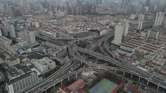 上海静安区高架立交桥4K航拍原素材