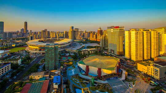 湖南长沙贺龙体育馆地标景点夕阳延时摄影