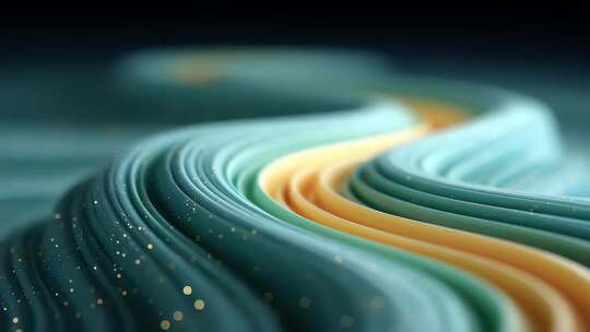 抽象艺术色彩流动曲线与金色粒子