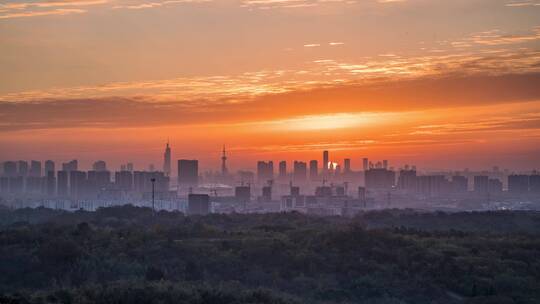 南京紫峰新街口天际线日出朝霞延时