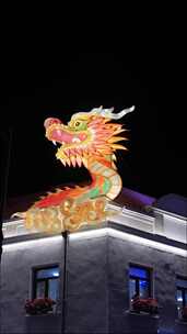 龙年春节，龙头浮雕造型灯特写，4k运镜