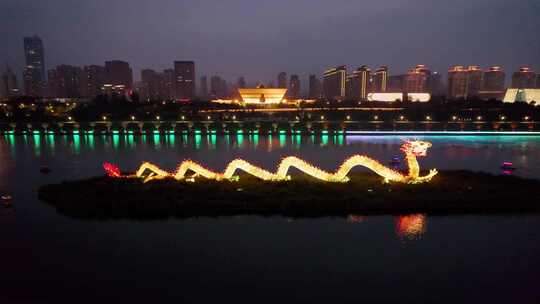 山西太原迎泽大街中国龙灯夜晚夜景航拍