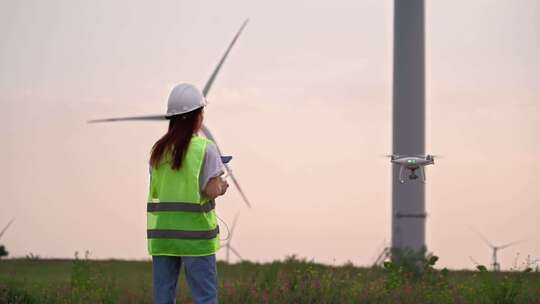 4K女工程师航拍风力发电