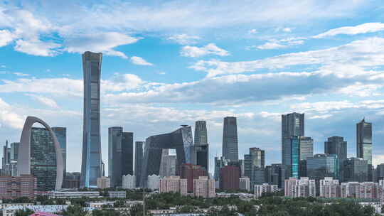 北京建筑群市中心CBD建筑流云延时