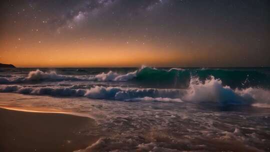 海边星空下的海浪景观