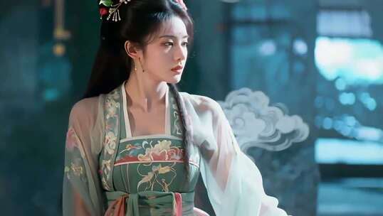 古风女子汉服造型侧身画面