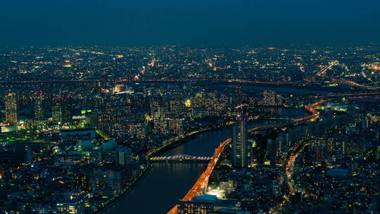 跨江大桥城市夜景航拍河流