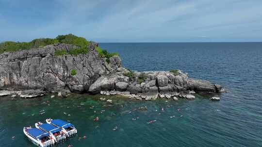 泰国安通国家海洋公园海岛快艇自然风光航拍