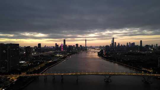 航拍广州珠江新城夜景广州大景