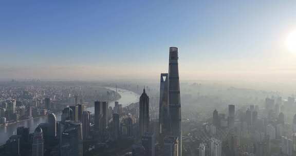 上海天际线清晨航拍
