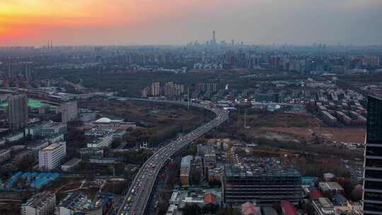 北京通州与城市CBD日落