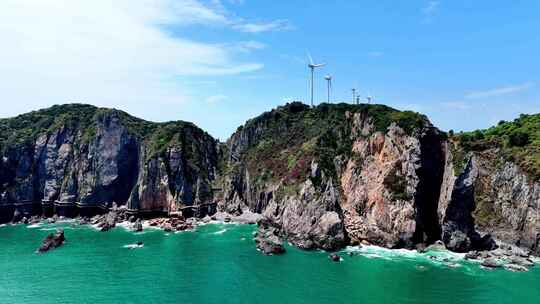 航拍晴朗的台州大陈岛绝美风景