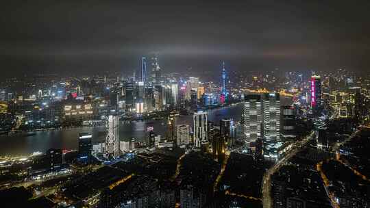 航拍上海陆家嘴夜景延时