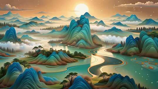 国风山水风景插画素材