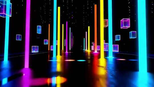 4k绚丽霓虹光柱霓虹穿梭背景合集