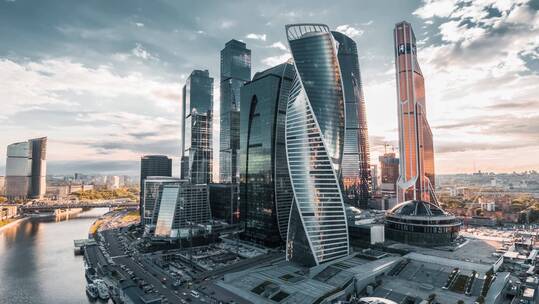 莫斯科商业大厦天际线景观延时
