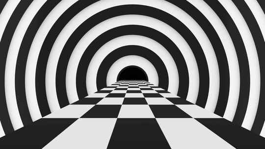 黑白光学幻觉公路隧道循环动画