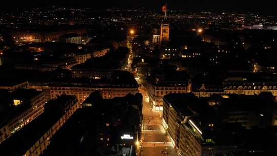 4K 航拍欧洲瑞士城市夜景