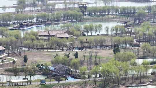 航拍北湖湿地公园树林湖泊河流空镜视频素材模板下载