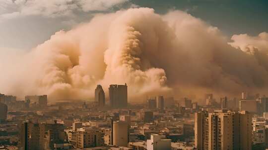 城市上空沙尘暴袭来视频素材模板下载