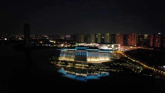 江苏无锡大剧院夜景灯光航拍