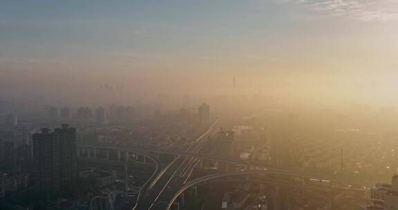 上海闵行梅陇镇大雾大场景航拍4K