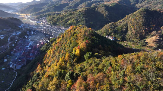 浙江浦江蒿溪古村秋色航拍