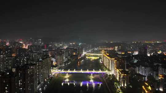 四川达州野茅溪大桥夜景航拍