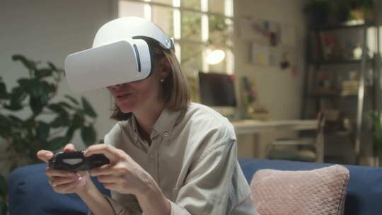 女人在虚拟现实中玩游戏