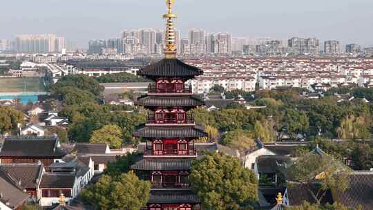 4K航拍苏州枫桥景区寒山寺普明宝塔