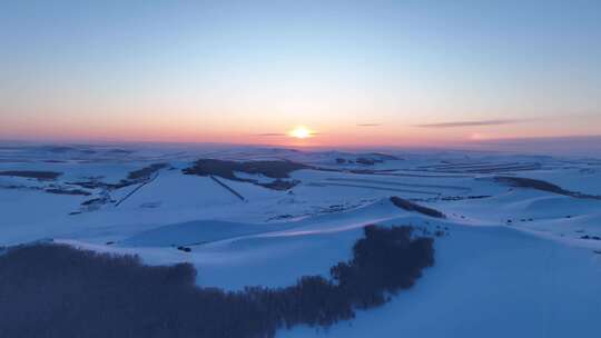 航拍内蒙古雪域雪原暮色视频素材模板下载