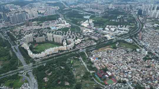 广州番禺长隆城市鸟瞰城乡结合部航拍