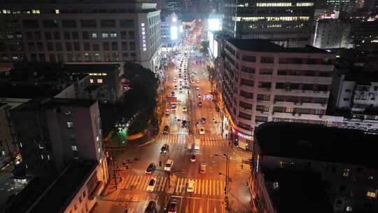 上海夜景航拍黄浦区河南中路城市夜晚风景风